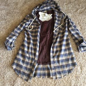 Gilded intent flannel tunic with hood NWOT